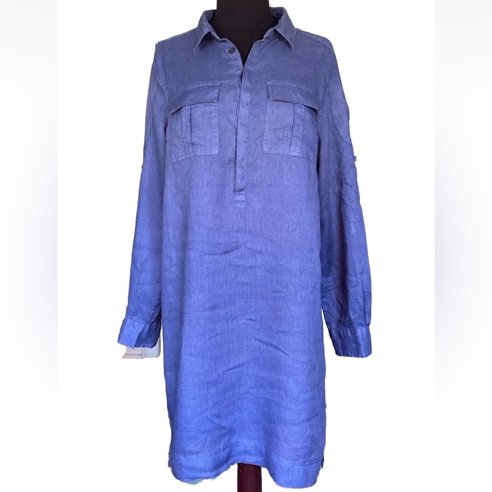 Jachs Girlfriend Indigo Blue Linen Pullover Dress Size M